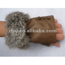 Fabuleux gants de cuir sans doigts en fourrure de lapin